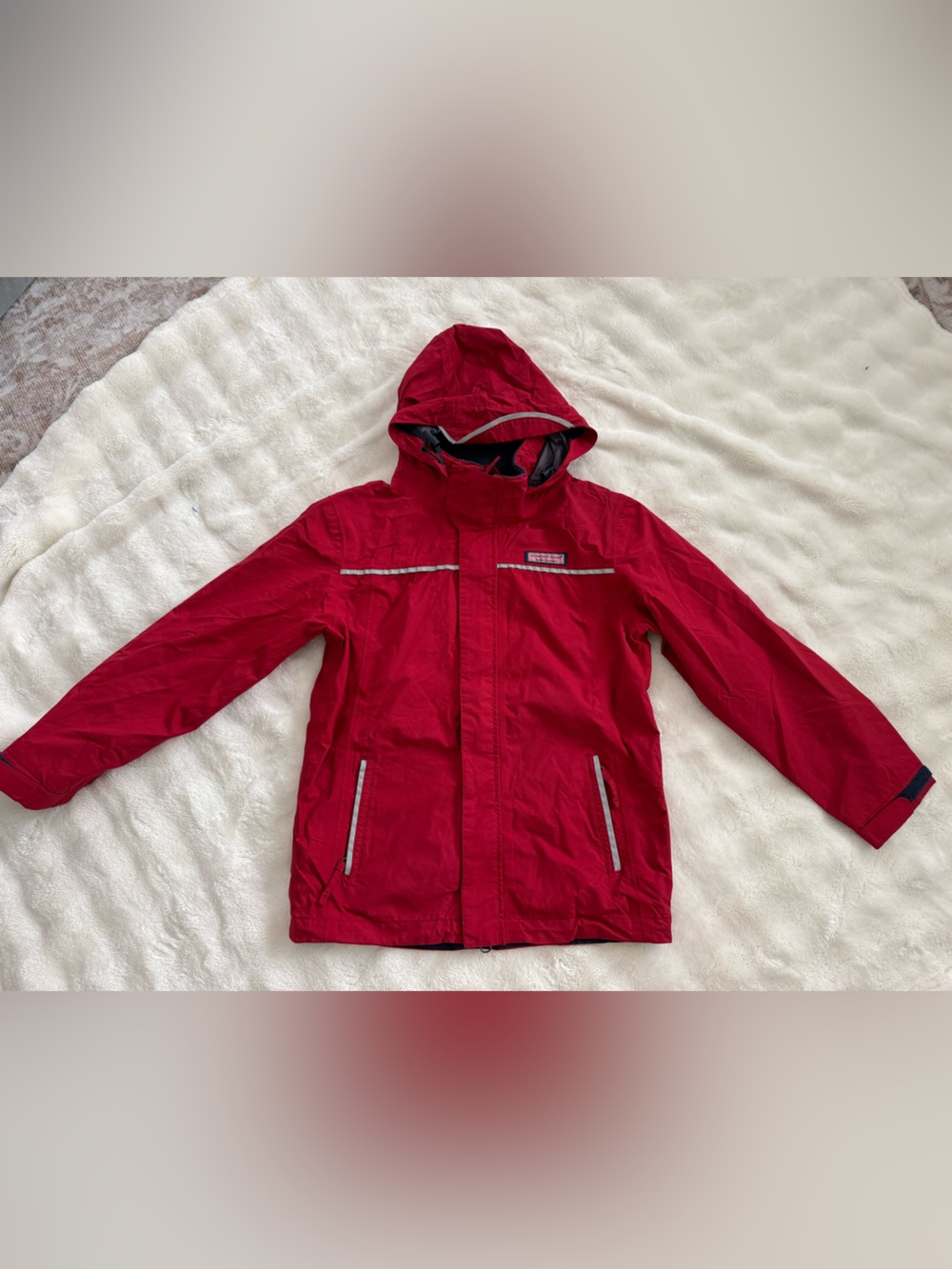 Vineyard Vines Kids M Red Hooded Rain Jacket Reflective Waterproof Shell 8-10